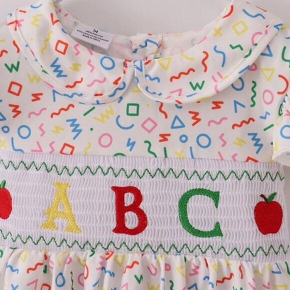 Boutique Back to School ABC Alphabet Embroidered Smocked Dress - Picture 2 of 7